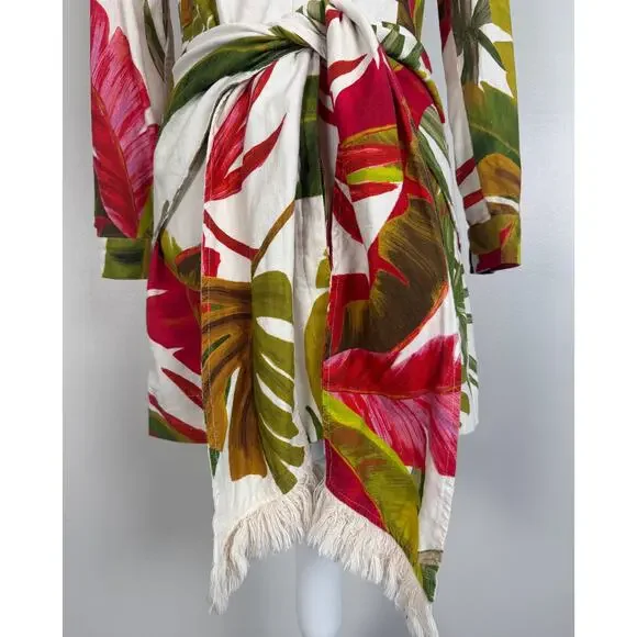 Farm Rio Spring Forest Long Sleeve Linen Blend Mini Dress White Multi Small - Picture 8 of 16